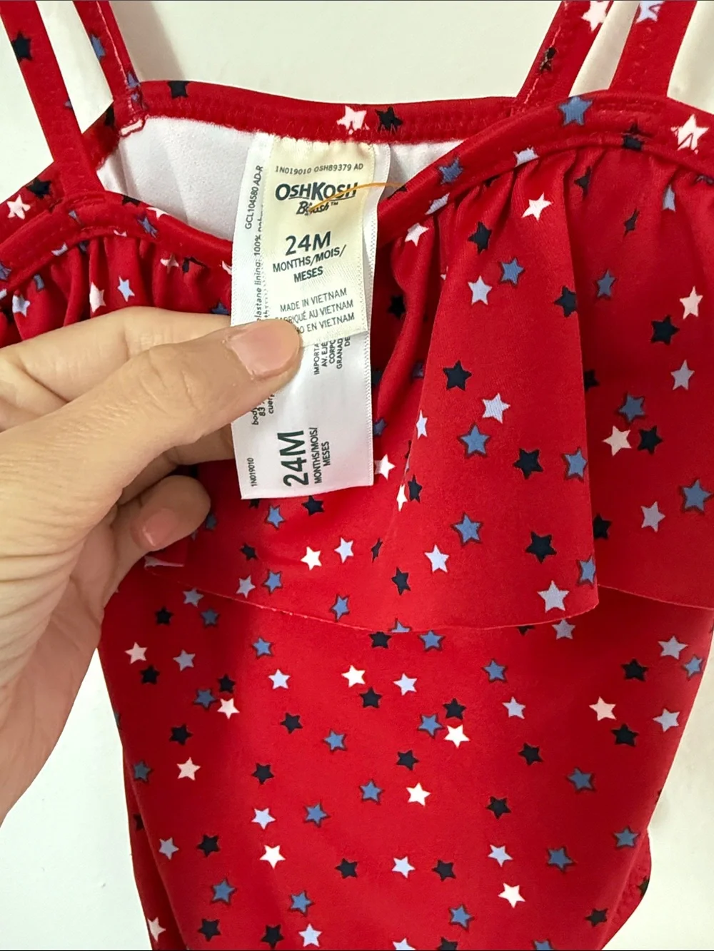 Oshkosh B’gosh Red Star Print Ruffle One-Piece Swimsuit 4th of July Baby